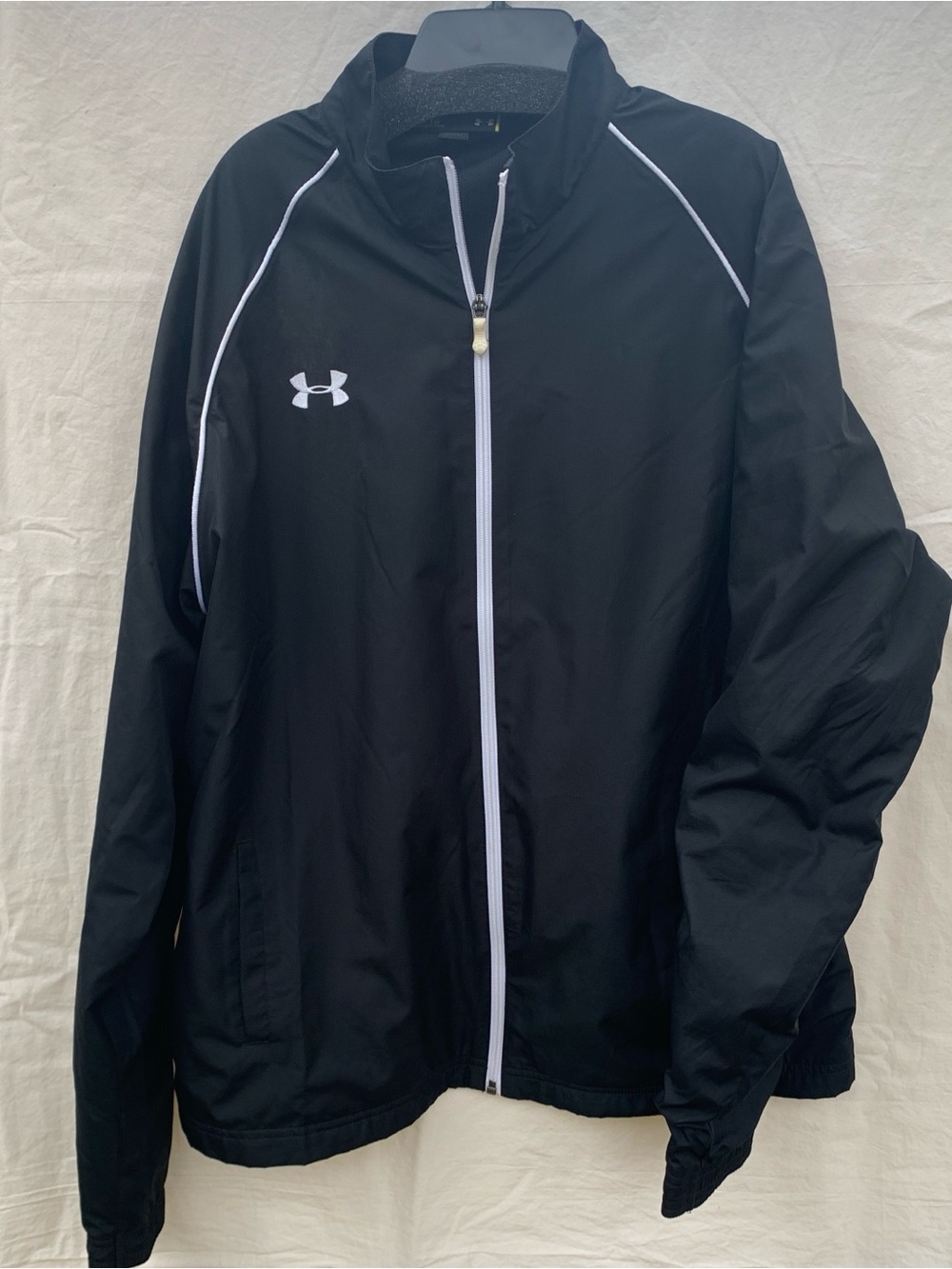 Under Armour Black Windbreaker Jacket with White Piping
